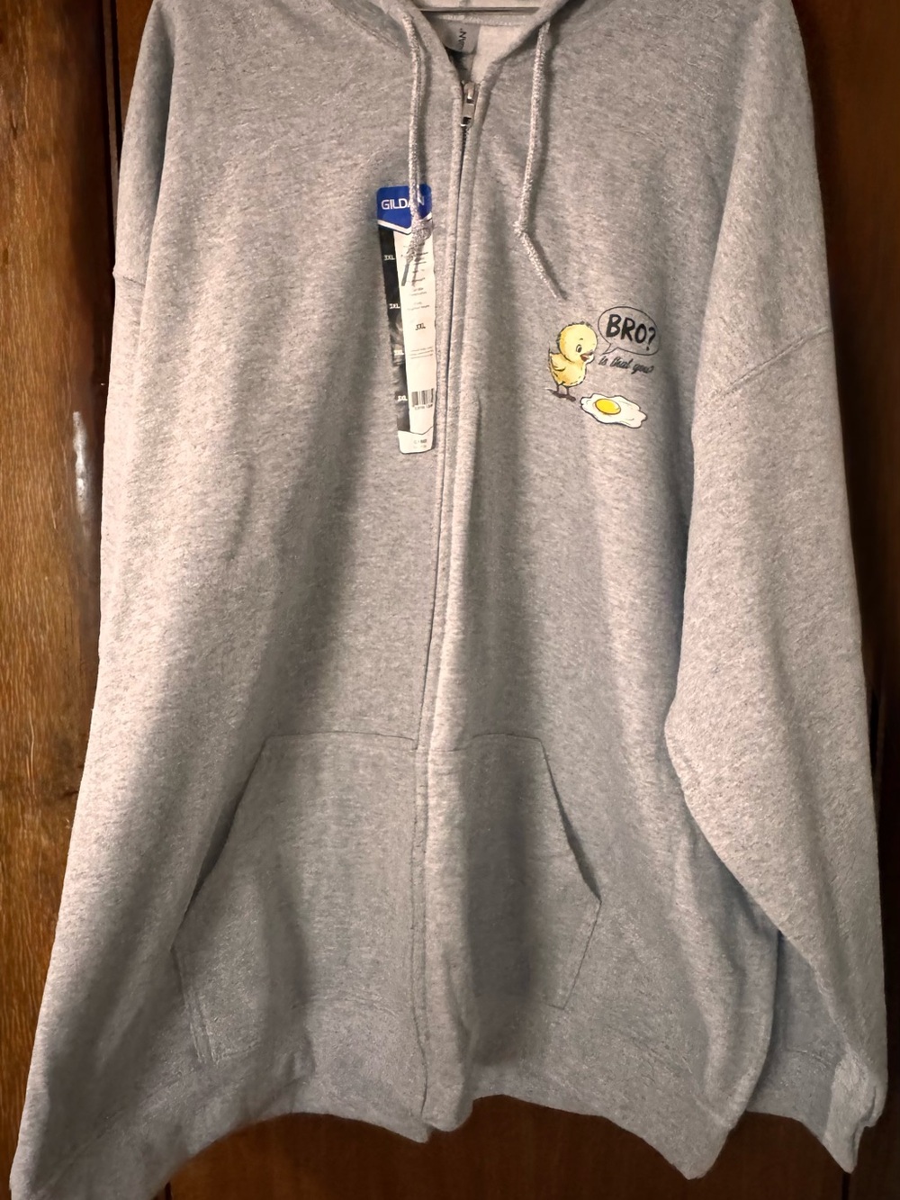 Gildan Gray Zip-Up Hoodie with Funny Graphic